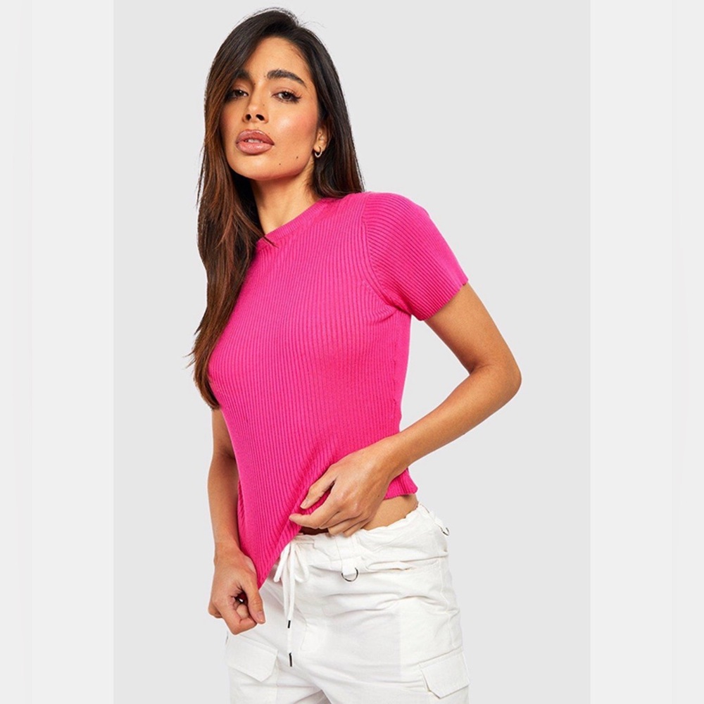 Women's Pink Ribbed Top - Picture 4 of 12